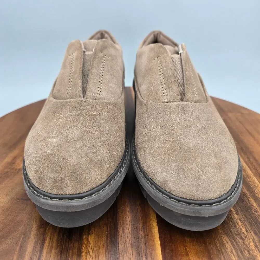 Clarks Shoes Women 7 M Tan Brown Suede Leather Airabell Comfort Slip On Platform